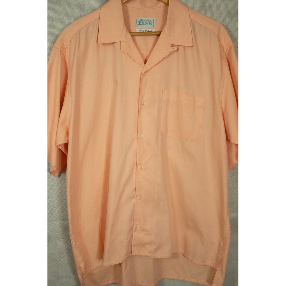 Thomas Pink Mens L Peach Finest Pinpoint Cotton Camp Collar Short Sleeve Shirt